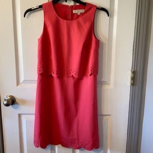 LOFT Coral Pink Sleeveless Scallop Hem Sheath Dress